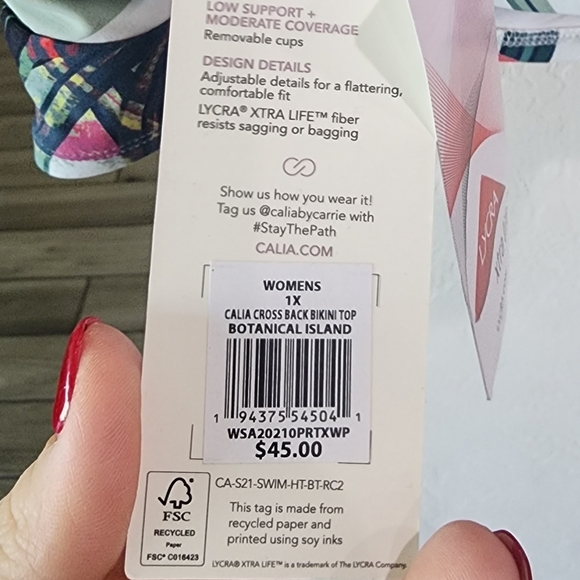 CALIA Cross Back Bikini Top Botanical Island - Picture 3 of 3